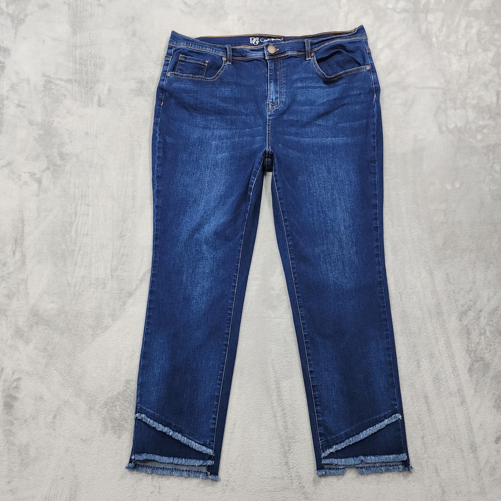 DG2 Jeans Womens 18W Blue Mid Rise Straight Raw Hem New Classic Stretch Denim